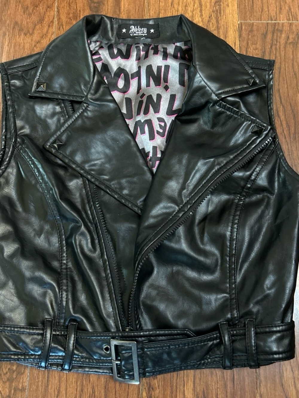 Abbey Dawn Black Faux Leather Sleeveless Moto Vest Junior M Adult Small